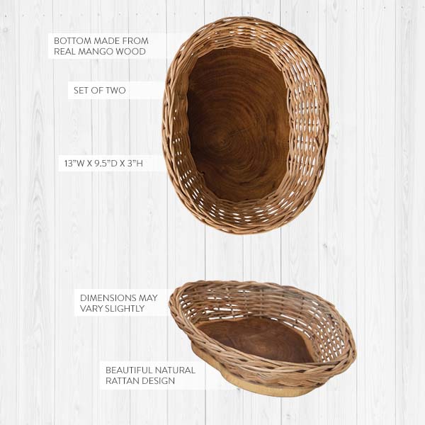 Hand-Woven Rattan & Mango Wood Live Edge Bowl, Set of 2  NOT AVAILABLE AT MINDEN LOCATION