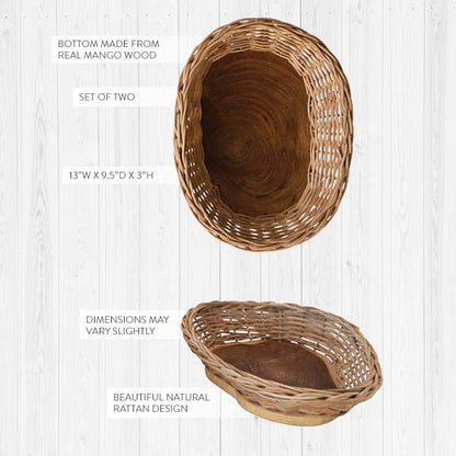 Hand-Woven Rattan & Mango Wood Live Edge Bowl, Set of 2  NOT AVAILABLE AT MINDEN LOCATION