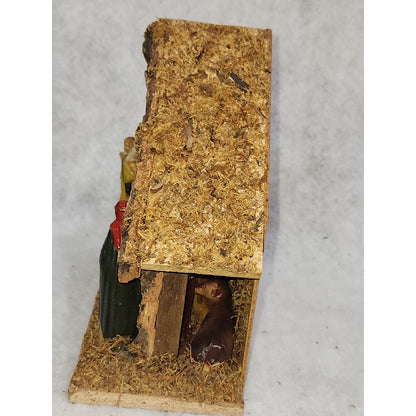 Vintage Celluloid Nativity in Wood Manger Holiday Trim Hong Kong