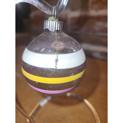 Vintage 2" Unsilvered Transparent Glass Ornament WWII Era 1940s Set of 3 with Stripes Clear and Blue Tint vo231