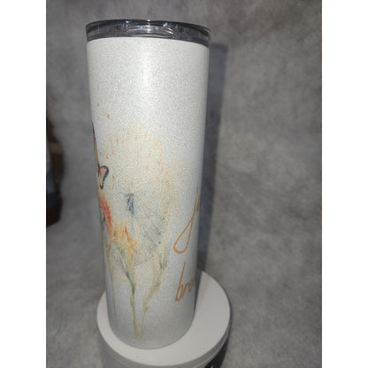 20 oz Stainless Steel Glitter Tumbler Just Breathe Butterflies flowers