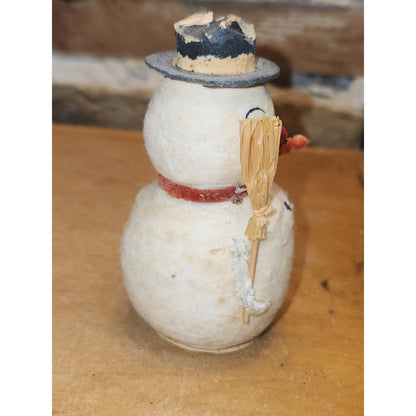 Vintage Christmas Spun Paper Mache & Chenille Putz Snowman Japan 3.5" sm5
