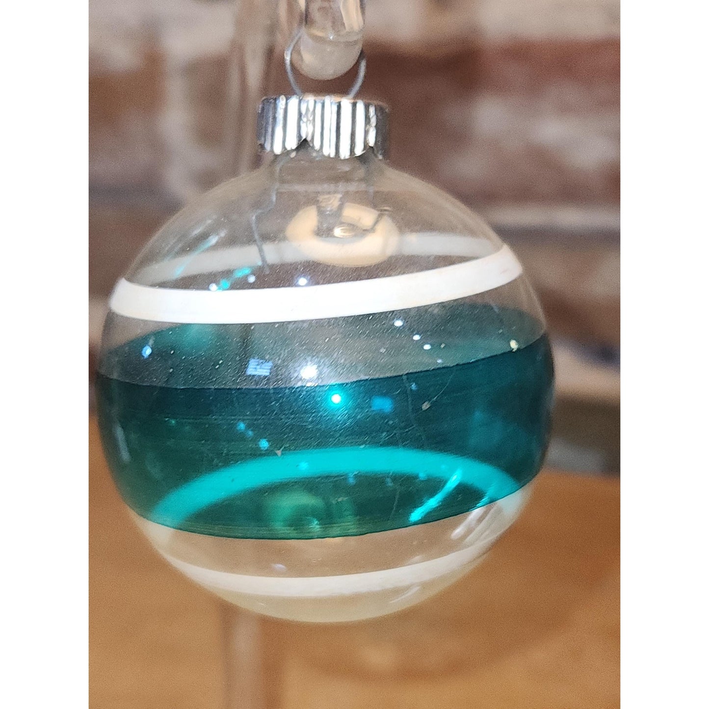 Vintage 2" Unsilvered Transparent Glass Ornament WWII Era 1940s Set of 3 with Stripes Clear and Blue Tint vo231