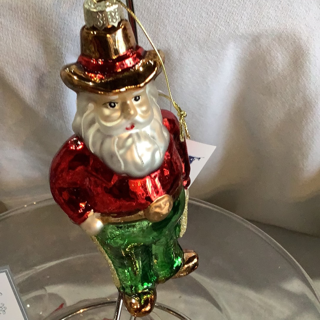 Glass Cowboy Santa Christmas Ornament
