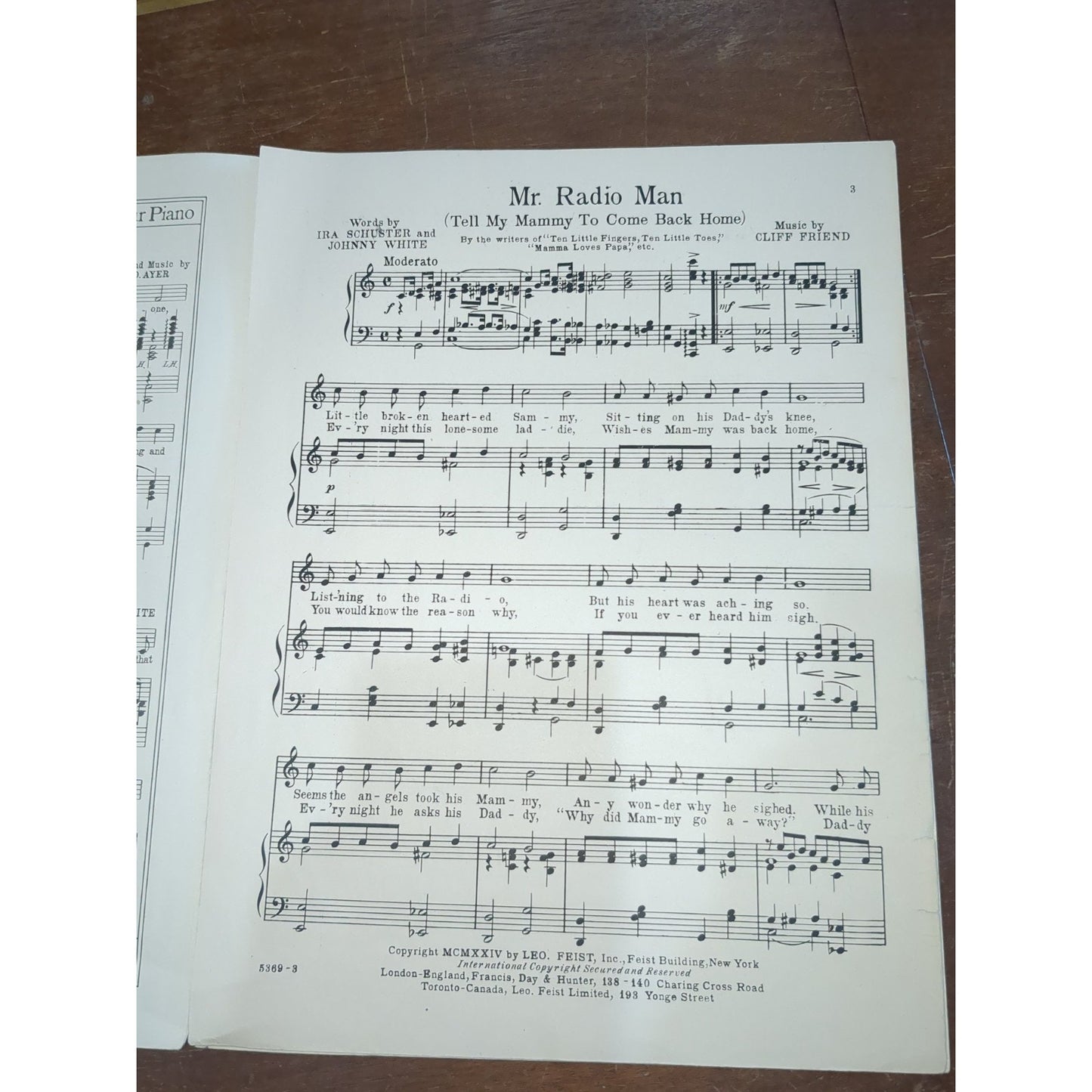 Mr Radio Man Tell My Mammy To Come Back Home Ira Schuster Johnny White Cliff Fri