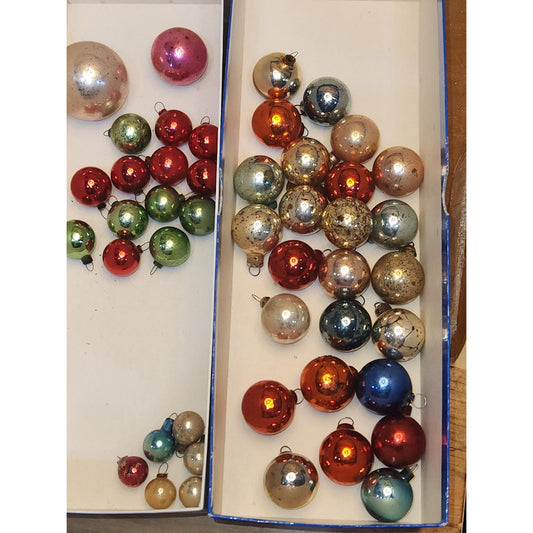 Vintage Antique Assorted Sizes and Colors Mercury Glass Ornamanets. Collection of 46. Vo111