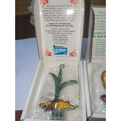 Lorsban 15G stained Glass Look Ornaments, Corn Kernel And Stalk 1990's. Lorsban