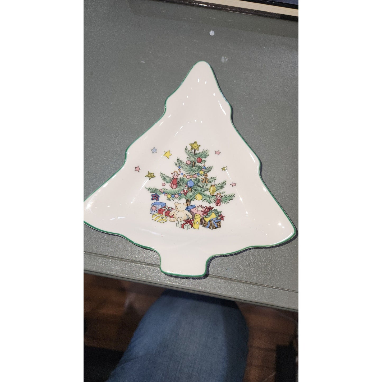 Nikko Japan Christmas 6-1/2" Tree Shaped Plate vintage Candy Trinket Dish