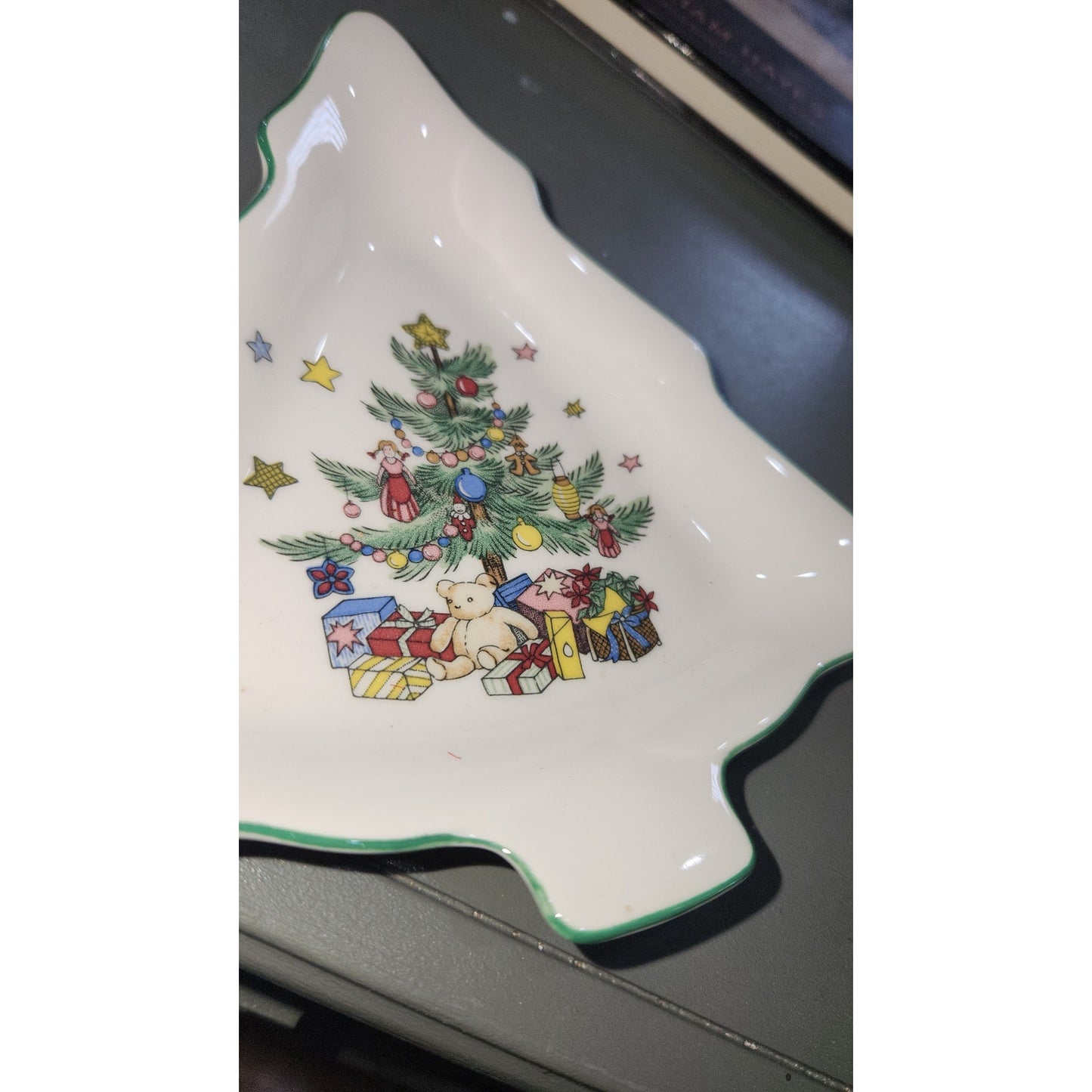 Nikko Japan Christmas 6-1/2" Tree Shaped Plate vintage Candy Trinket Dish