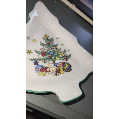 Nikko Japan Christmas 6-1/2" Tree Shaped Plate vintage Candy Trinket Dish