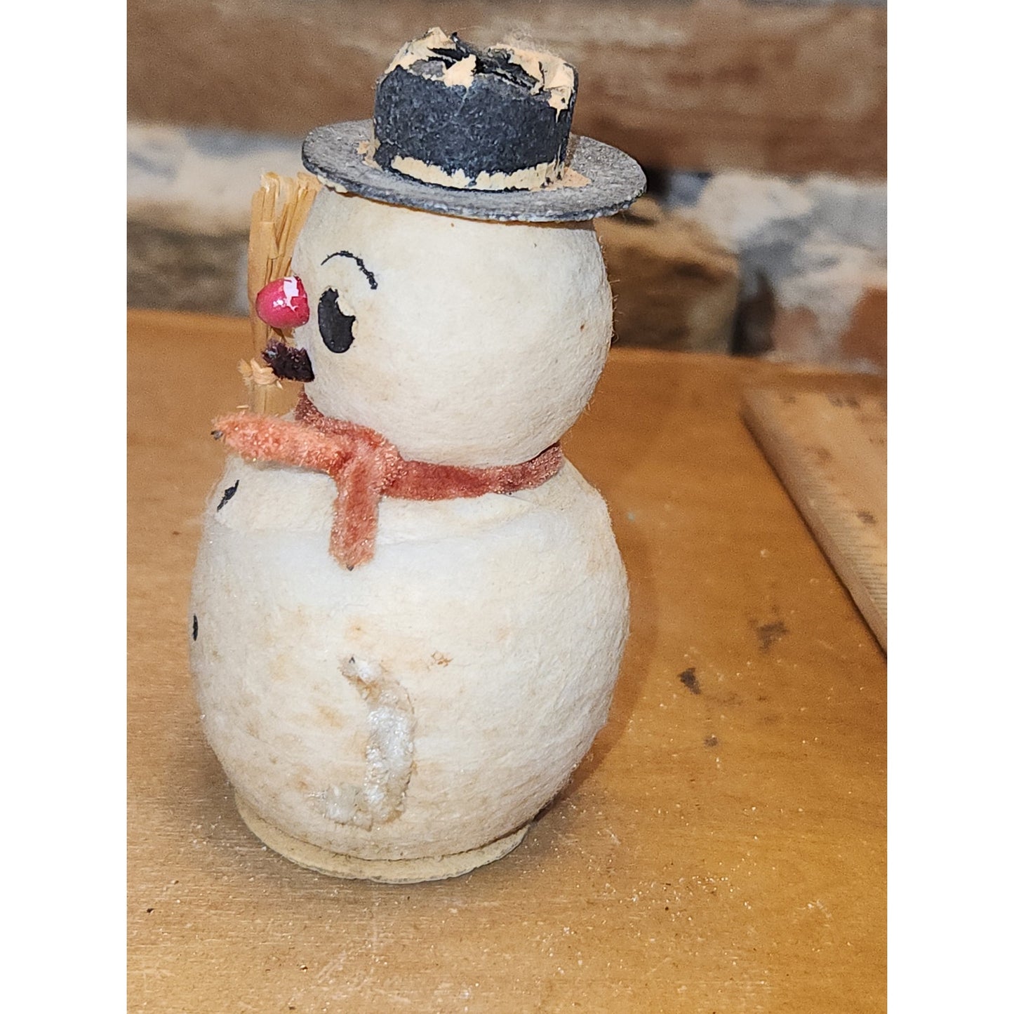 Vintage Christmas Spun Paper Mache & Chenille Putz Snowman Japan 3.5" sm5