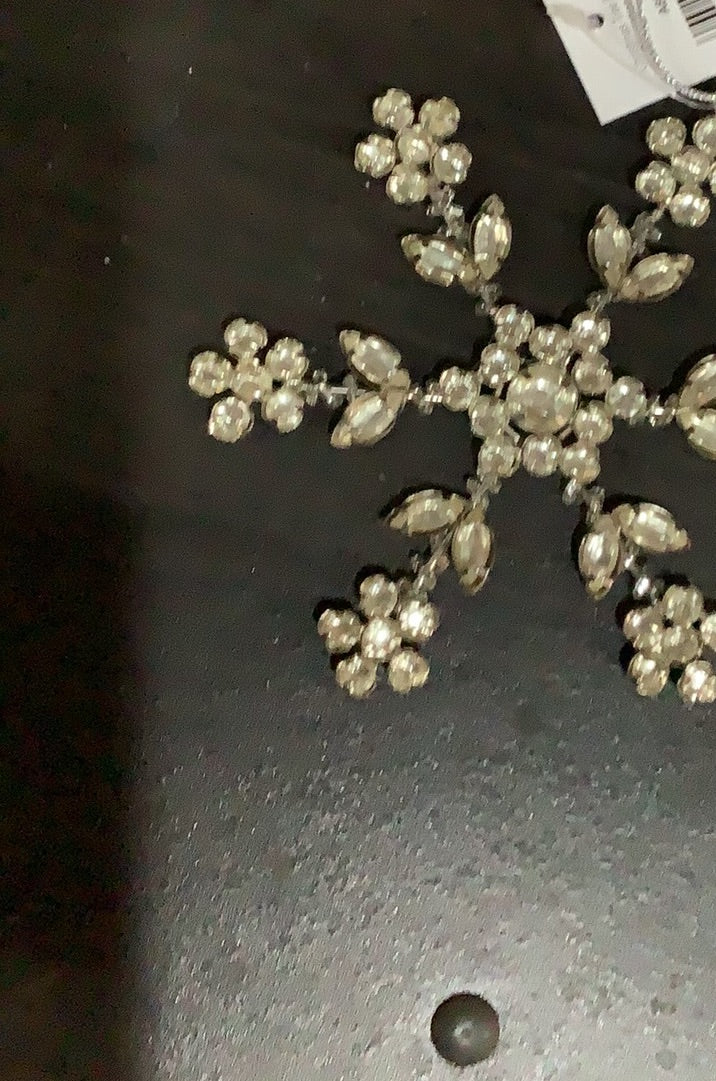 Jeweled snowflake ornament, floral pattern, silver metal  5"x5"
