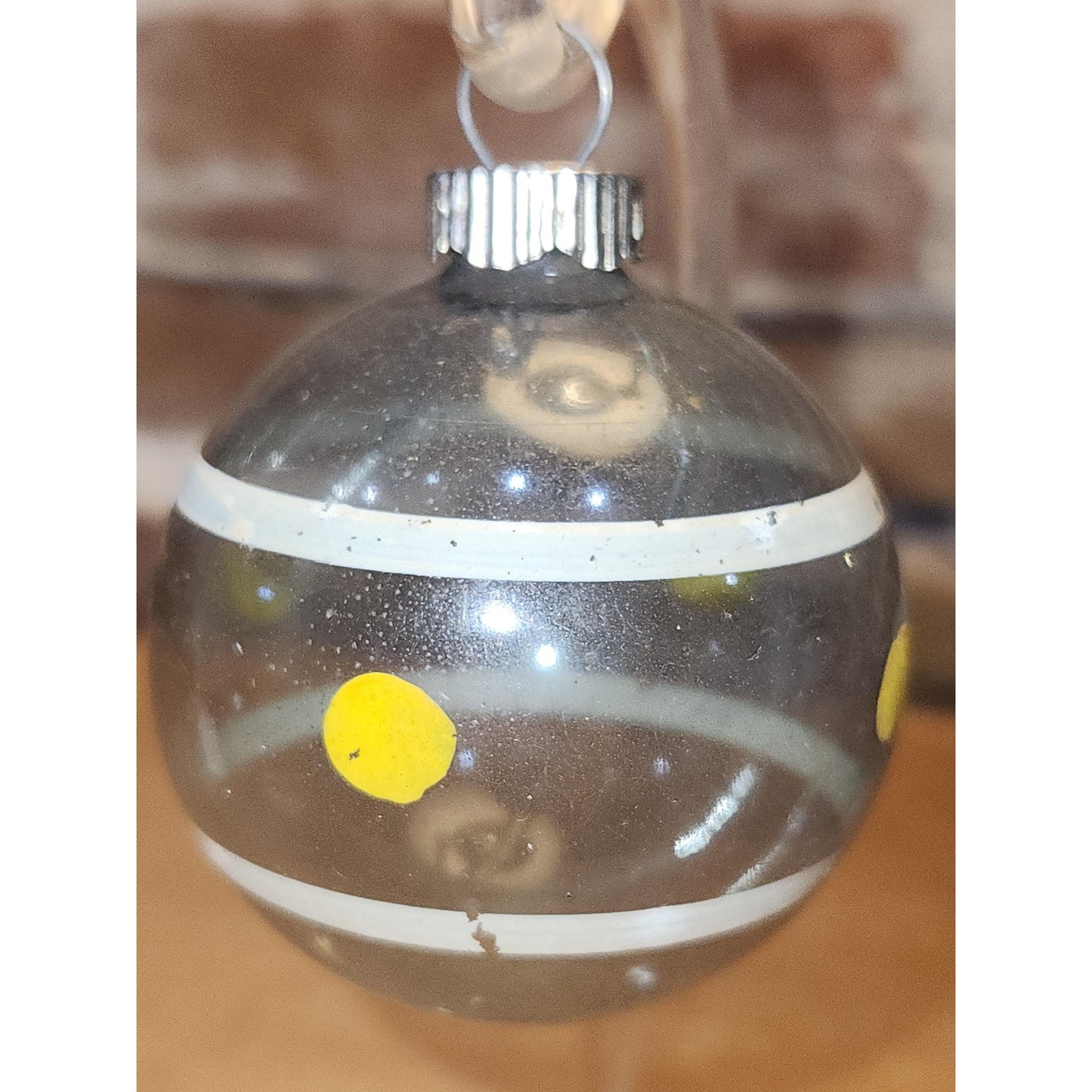 Vintage 2" Unsilvered Transparent Glass Ornament WWII Era 1940s Set of 3 with Stripes Clear and Blue Tint vo231