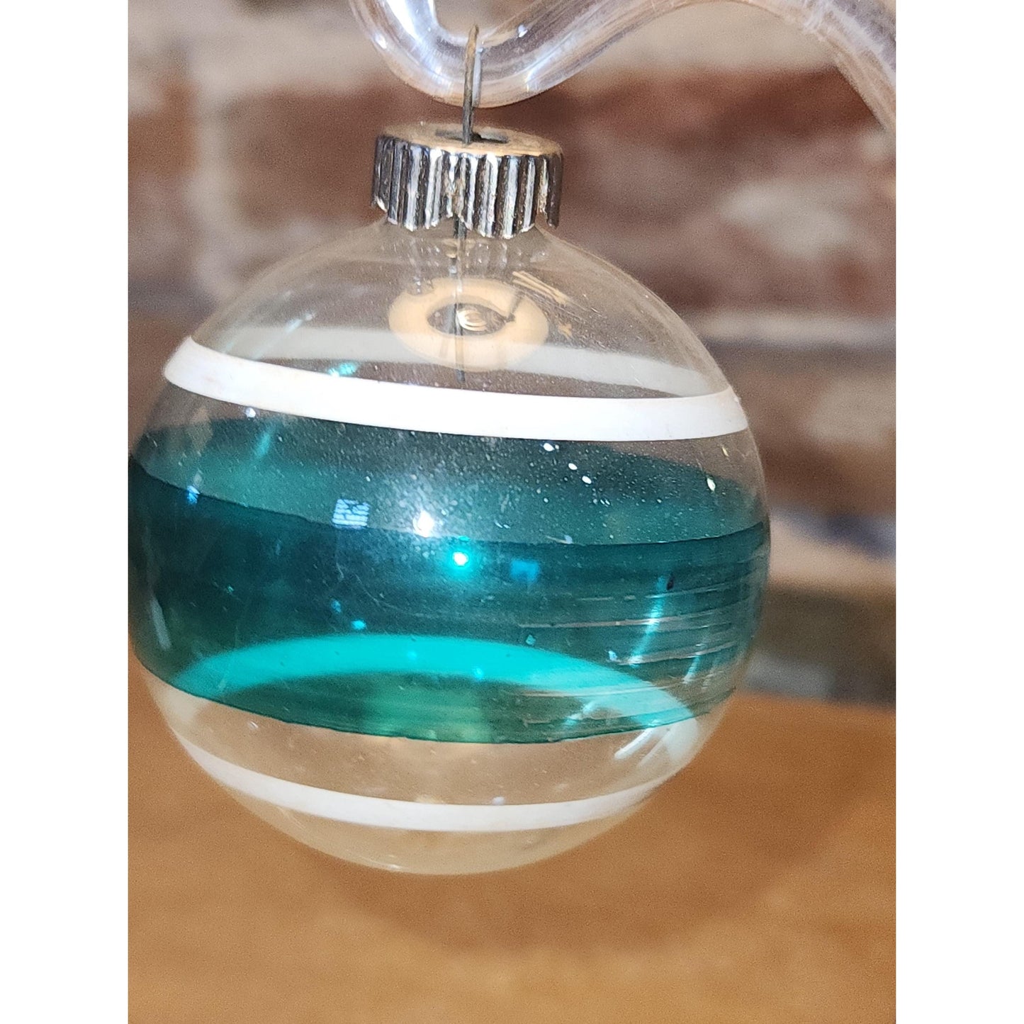 Vintage 2" Unsilvered Transparent Glass Ornament WWII Era 1940s Set of 3 with Stripes Clear and Blue Tint vo231