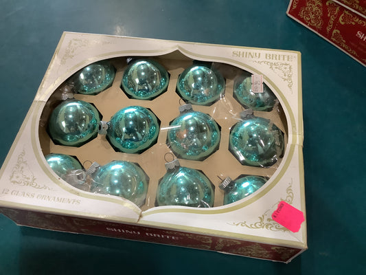 Bo11 box of shiny brite bright turquoise ornaments 2 1/4"