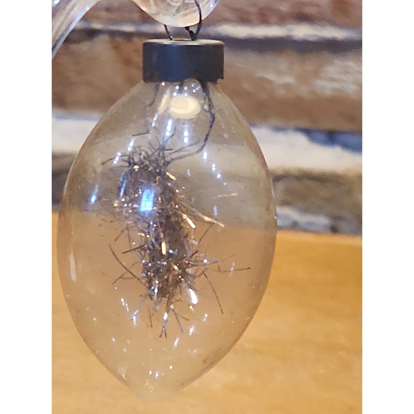 Vintage Circle and Teardrop Unsilvered Transparent Glass Ornament with Tinsel Inside WWII Era 1940s Set of 2 Clear with Tinsel AS IS