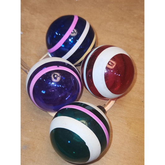 Vintage 2" Unsilvered Transparent Glass Ornament WWII Era 1940s Set of 4 Purple Blue Green Hot Pink or Red