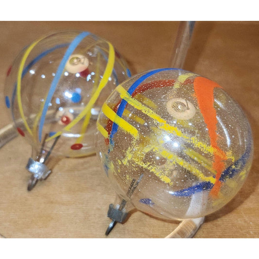 Vintage 2" Unsilvered Transparent Glass Ornament WWII Era 1940s Unmatched Pair with Stripes Clear AS IS