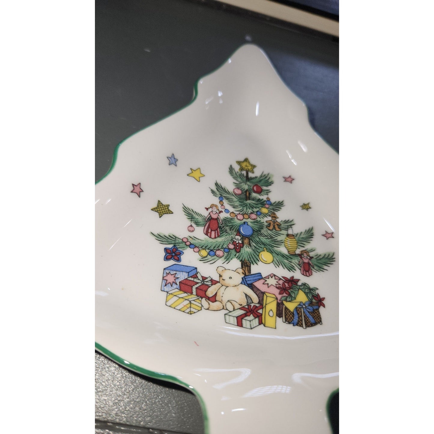 Nikko Japan Christmas 6-1/2" Tree Shaped Plate vintage Candy Trinket Dish
