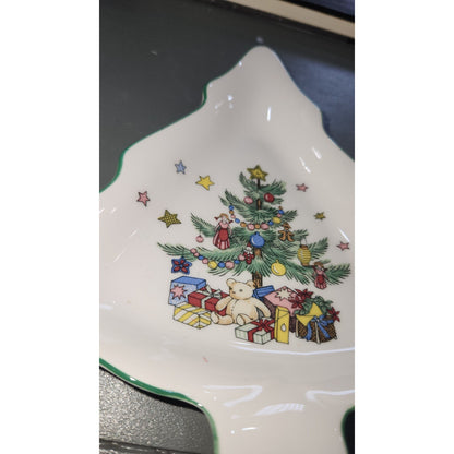 Nikko Japan Christmas 6-1/2" Tree Shaped Plate vintage Candy Trinket Dish