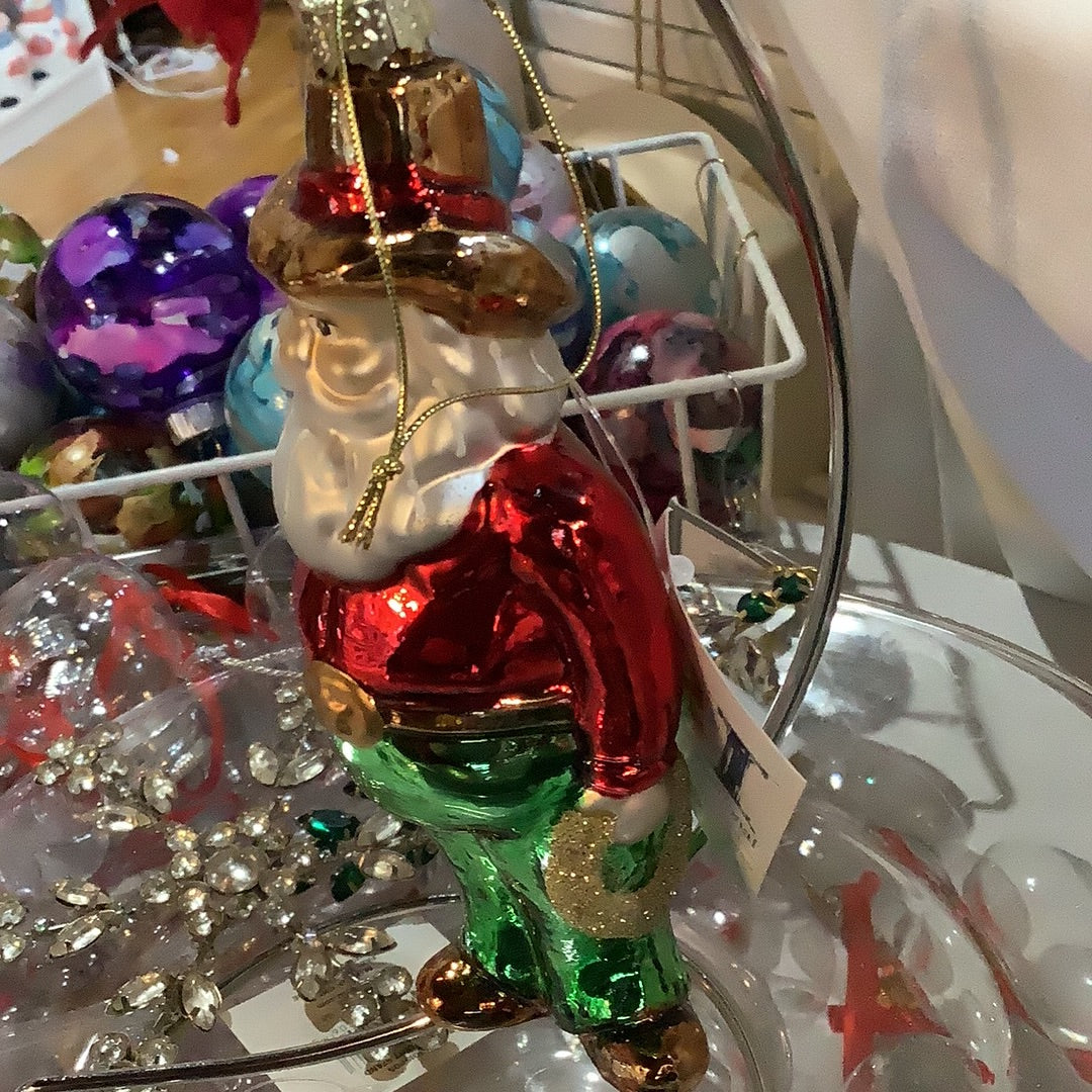Glass Cowboy Santa Christmas Ornament