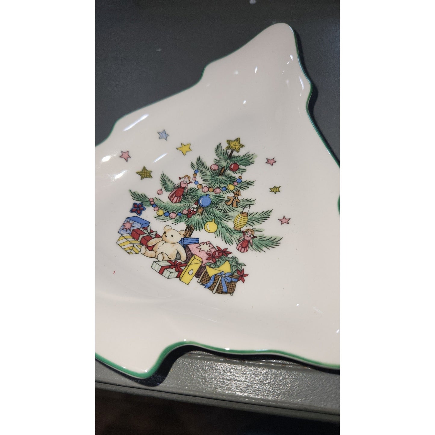 Nikko Japan Christmas 6-1/2" Tree Shaped Plate vintage Candy Trinket Dish
