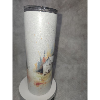 20 oz Stainless Steel Glitter Tumbler Watercolor Barns