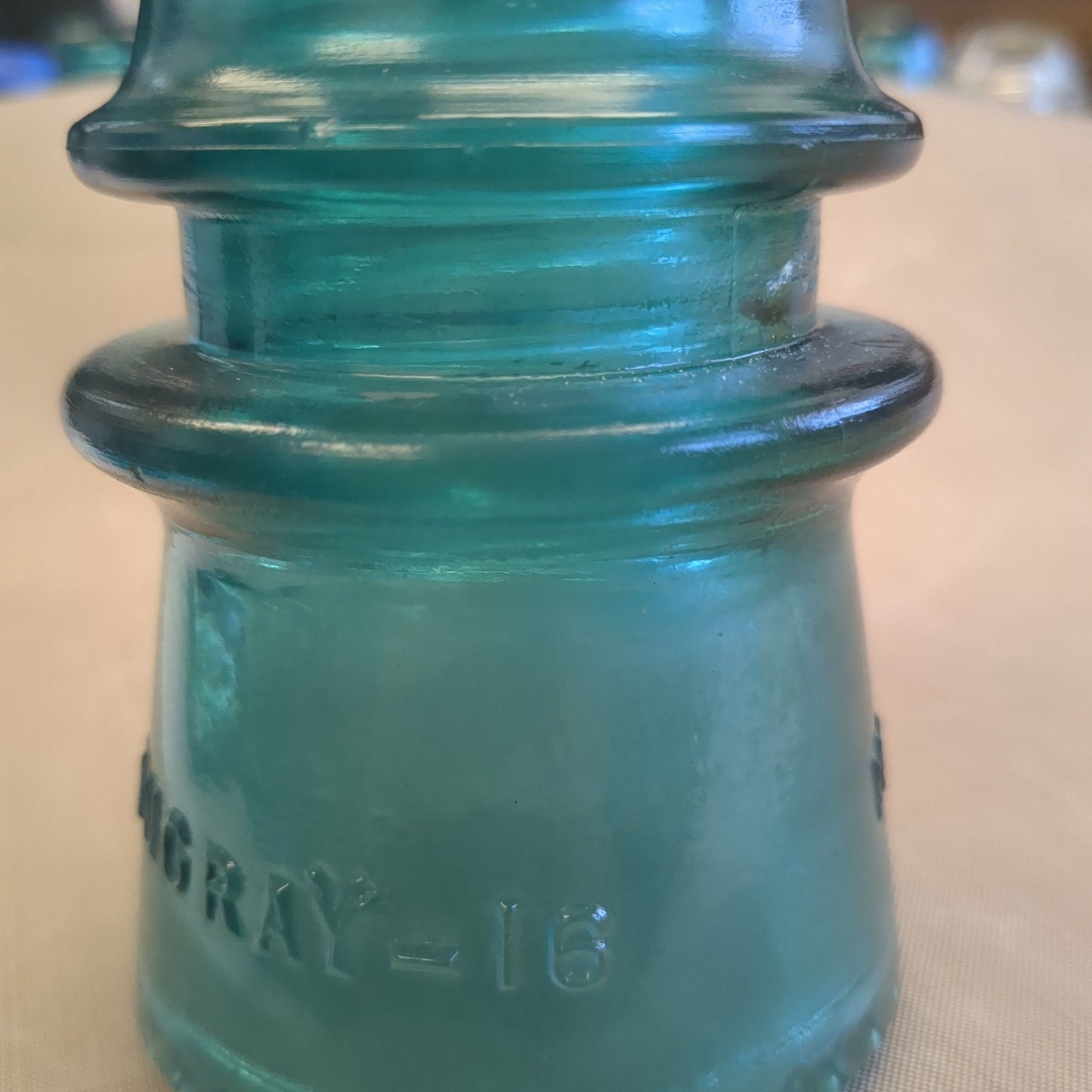 Vintage Teal Green Hemingray  #16 insulator h6-16