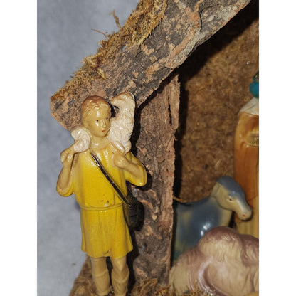 Vintage Celluloid Nativity in Wood Manger Holiday Trim Hong Kong