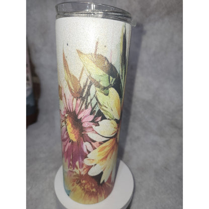 20 oz Stainless Steel Glitter Tumbler Watercolor Flowers