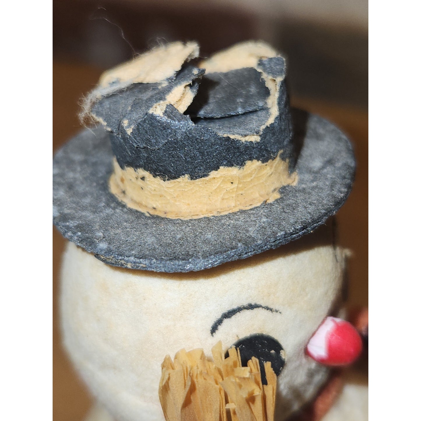 Vintage Christmas Spun Paper Mache & Chenille Putz Snowman Japan 3.5" sm5