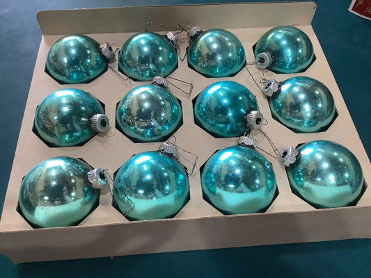 BO12  box of shiny brite bright turquoise ornaments 2 1/4"