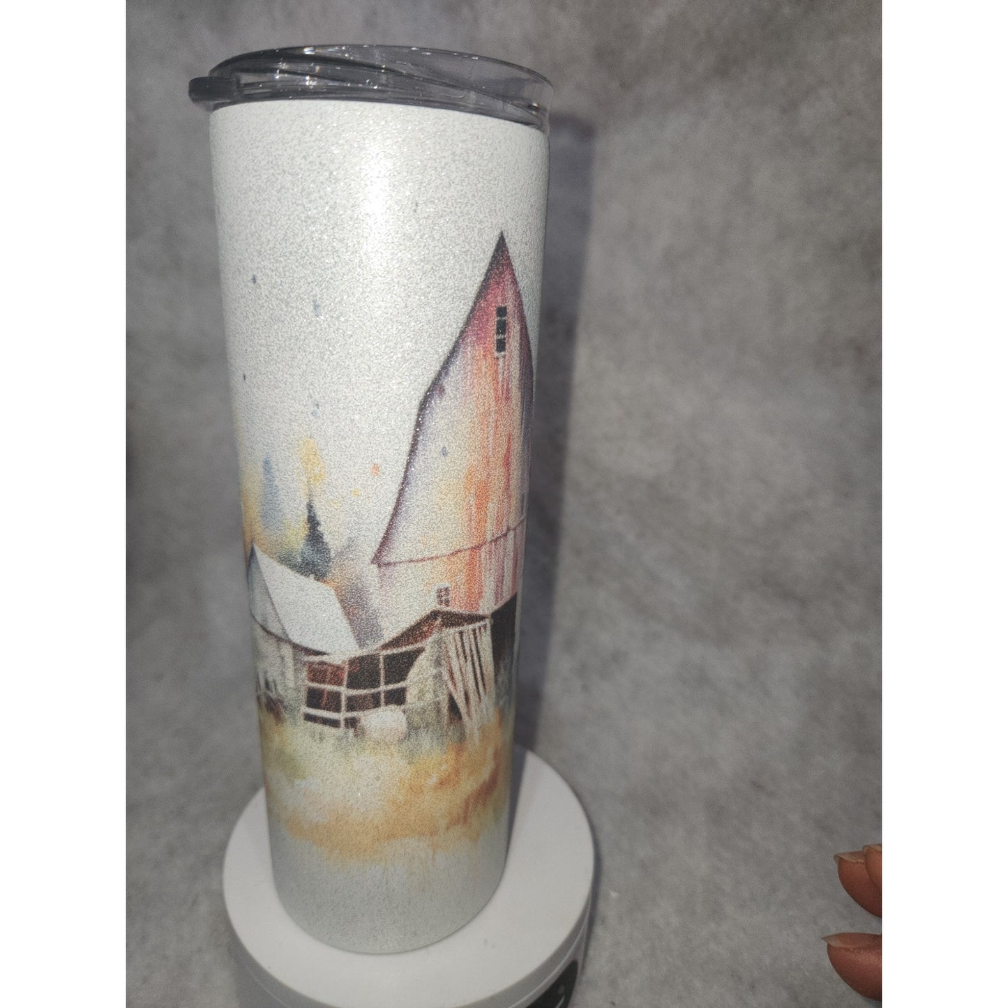 20 oz Stainless Steel Glitter Tumbler Watercolor Barns