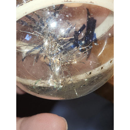 Vintage Circle and Teardrop Unsilvered Transparent Glass Ornament with Tinsel Inside WWII Era 1940s Set of 2 Clear with Tinsel AS IS