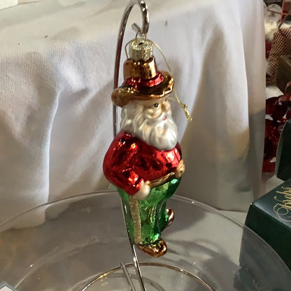 Glass Cowboy Santa Christmas Ornament