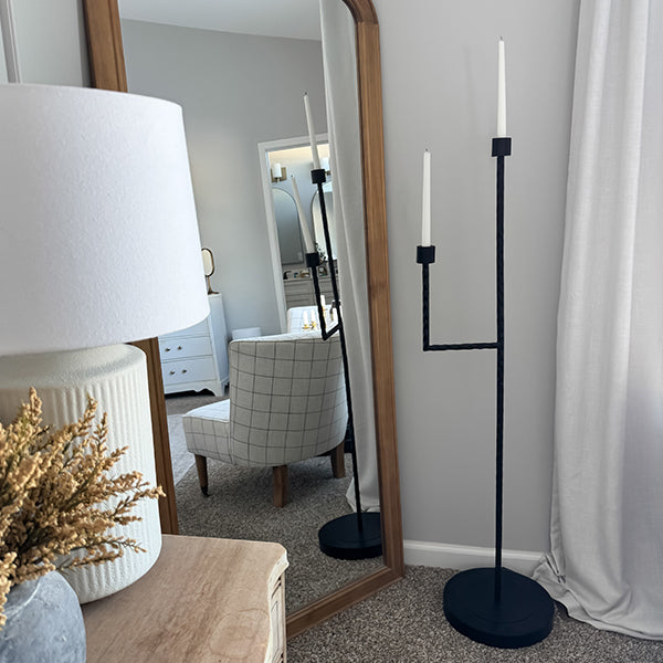 50 Inch Black Iron Floor Candelabra  NOT AVAILABLE AT MINDEN LOCATION