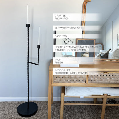 50 Inch Black Iron Floor Candelabra  NOT AVAILABLE AT MINDEN LOCATION