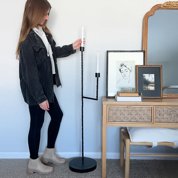 50 Inch Black Iron Floor Candelabra  NOT AVAILABLE AT MINDEN LOCATION