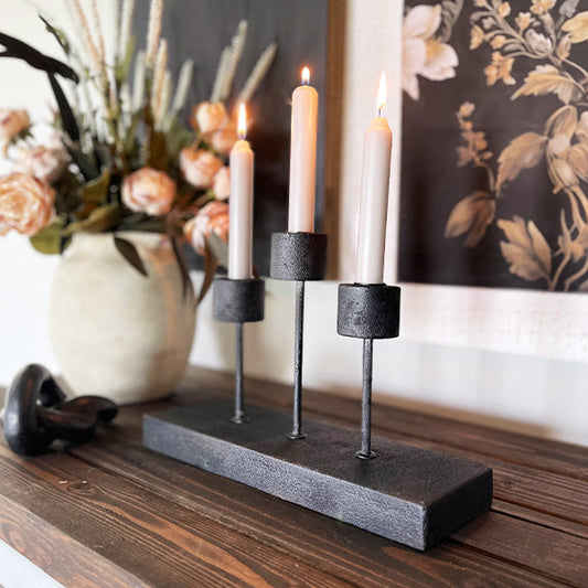 Distressed Black Metal Candle Holder  NOT AVAILABLE AT MINDEN LOCATION