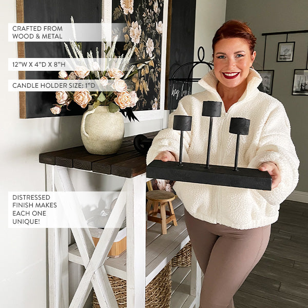 Distressed Black Metal Candle Holder  NOT AVAILABLE AT MINDEN LOCATION