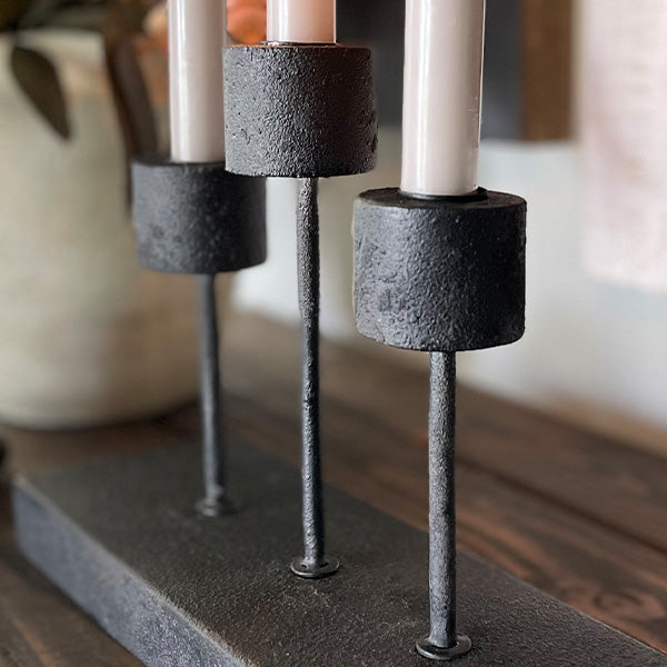 Distressed Black Metal Candle Holder  NOT AVAILABLE AT MINDEN LOCATION