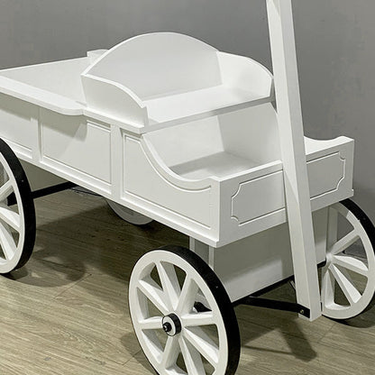 54 Inch Wood and Iron White Display Rolling Cart  NOT AVAILABLE AT MINDEN LOCATION