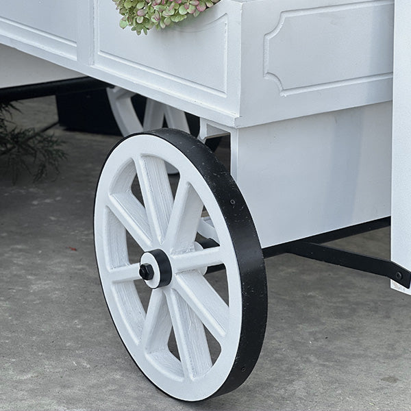 54 Inch Wood and Iron White Display Rolling Cart  NOT AVAILABLE AT MINDEN LOCATION