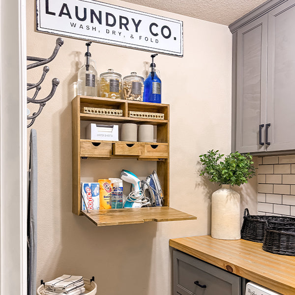 Rustic Oak Wood Fold Down Shelf NOT AVAILABLE AT MINDEN LOCATION
