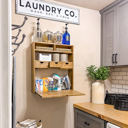 Rustic Oak Wood Fold Down Shelf NOT AVAILABLE AT MINDEN LOCATION