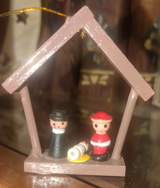Vintage Tiny baby Jesus Santa and a priest and a manger