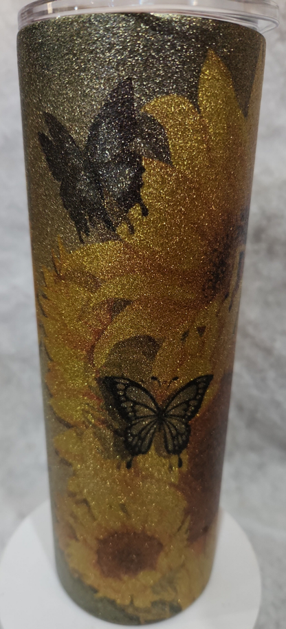 20 Oz Stainless Steel Insulated Glitter Tumbler Butterflies And Sunflowers 20gb
