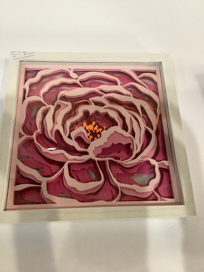 5 1/2” x 5 1/2” layered paper cut poppy in white shadow box