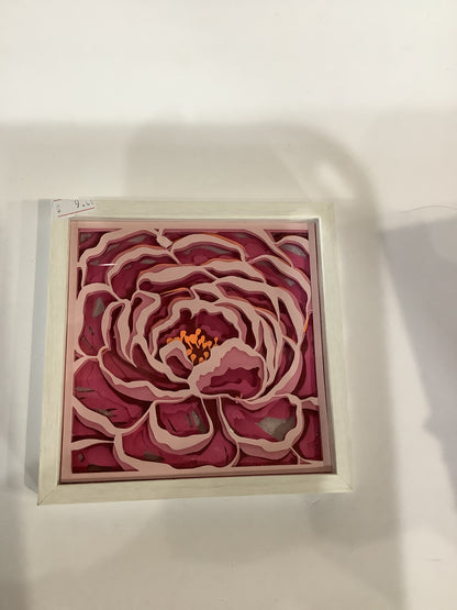 5 1/2” x 5 1/2” layered paper cut poppy in white shadow box