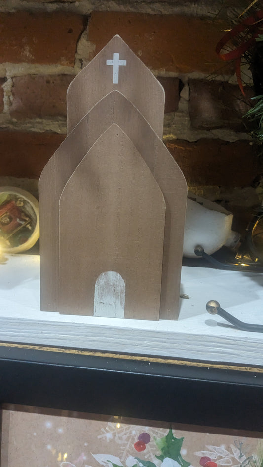 Layered Antiqued Wooden Church Sitter